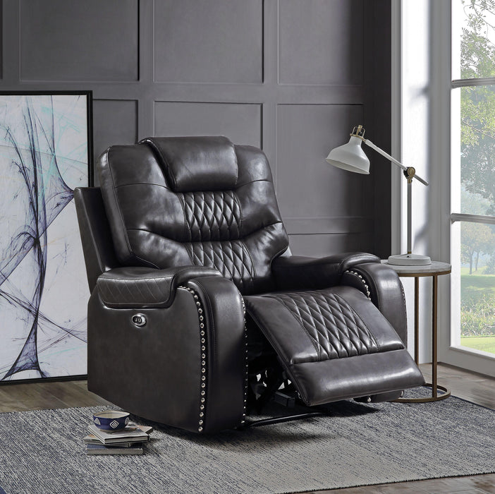 Braylon Magnetite PU Recliner (Power Motion) - U&U Home Budget Furniture (Carteret, NJ)