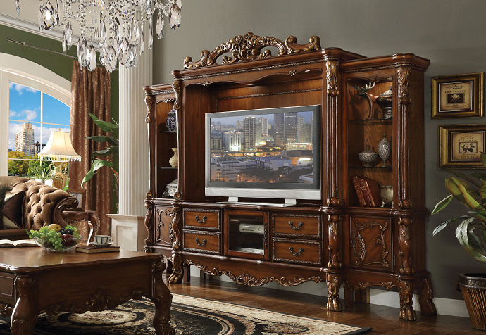 Dresden Cherry Oak Entertainment Center (Side Piers & Bridge) - U&U Home Budget Furniture (Carteret, NJ)