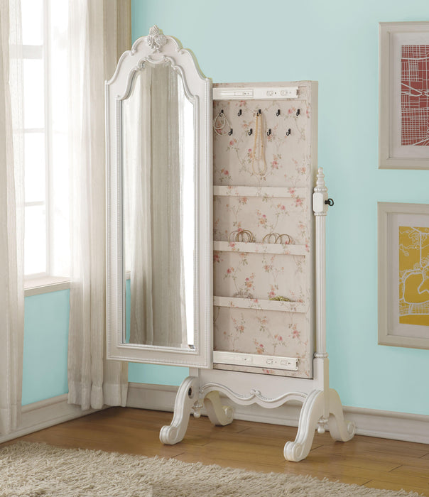 Edalene Pearl White Jewelry Armoire (Cheval) - U&U Home Budget Furniture (Carteret, NJ)