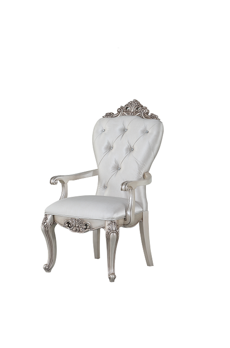 Gorsedd Cream Fabric & Antique White Arm Chair - U&U Home Budget Furniture (Carteret, NJ)