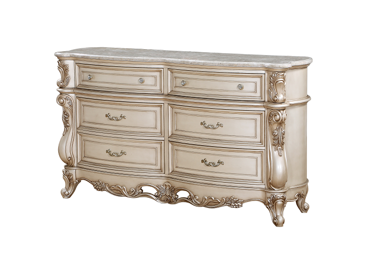 Gorsedd Marble & Antique White Dresser - U&U Home Budget Furniture (Carteret, NJ)