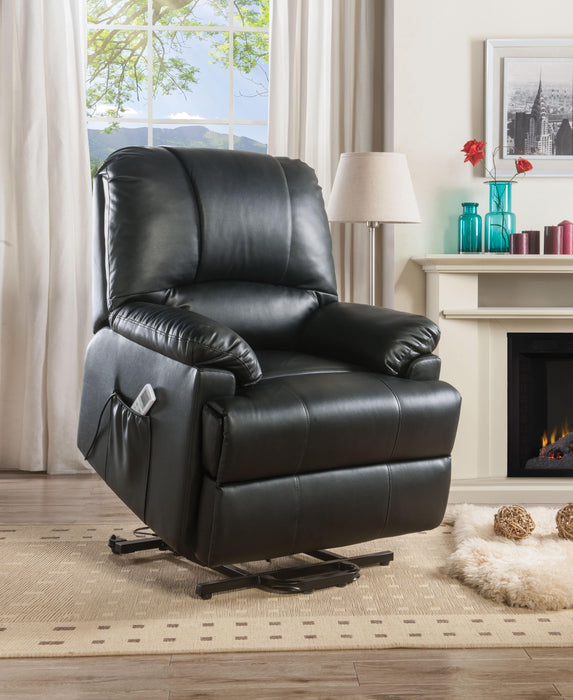 Ixora Black PU Recliner w/Power Lift & Massage - U&U Home Budget Furniture (Carteret, NJ)