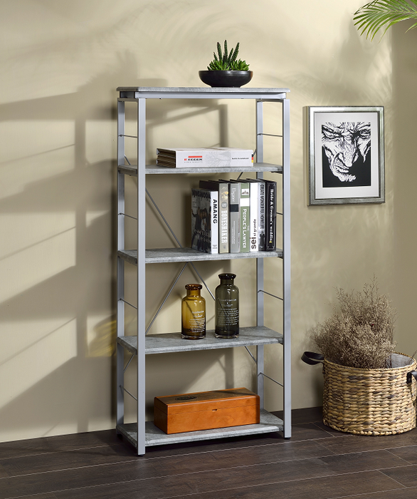 Jurgen Faux Concrete & Silver Bookshelf - U&U Home Budget Furniture (Carteret, NJ)