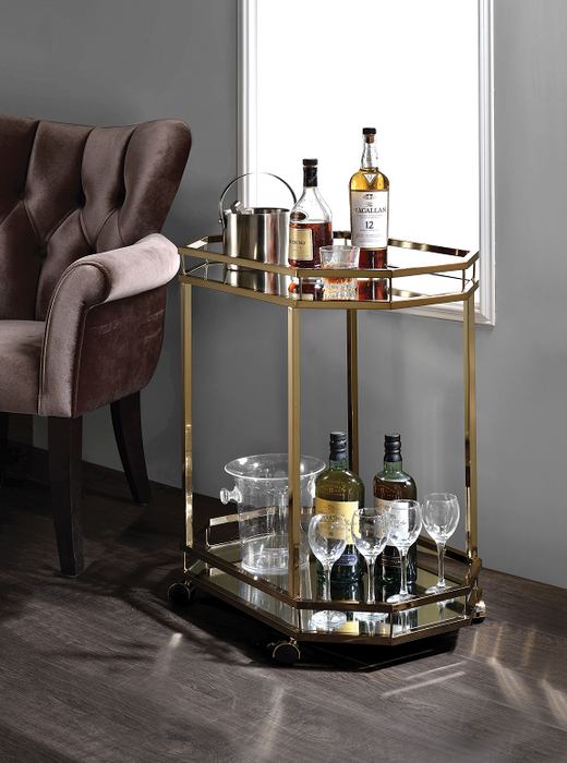 Lacole Champagne & Mirror Serving Cart - U&U Home Budget Furniture (Carteret, NJ)