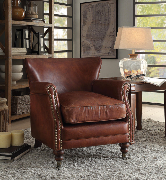 Leeds Vintage Dark Brown Top Grain Leather Accent Chair - U&U Home Budget Furniture (Carteret, NJ)