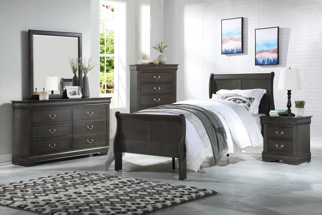 Louis Philippe Dark Gray Twin Bed - U&U Home Budget Furniture (Carteret, NJ)
