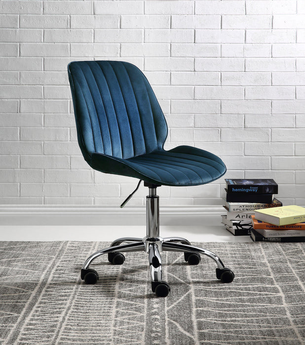 Muata Twilight Blue Velvet & Chrome Office Chair - U&U Home Budget Furniture (Carteret, NJ)