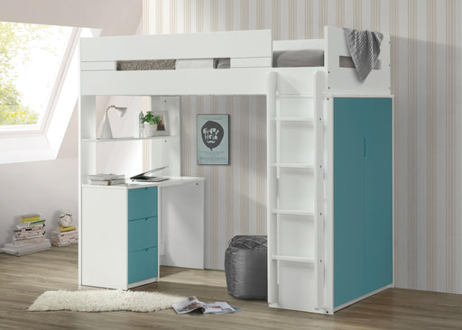 Nerice White & Teal Loft Bed - U&U Home Budget Furniture (Carteret, NJ)