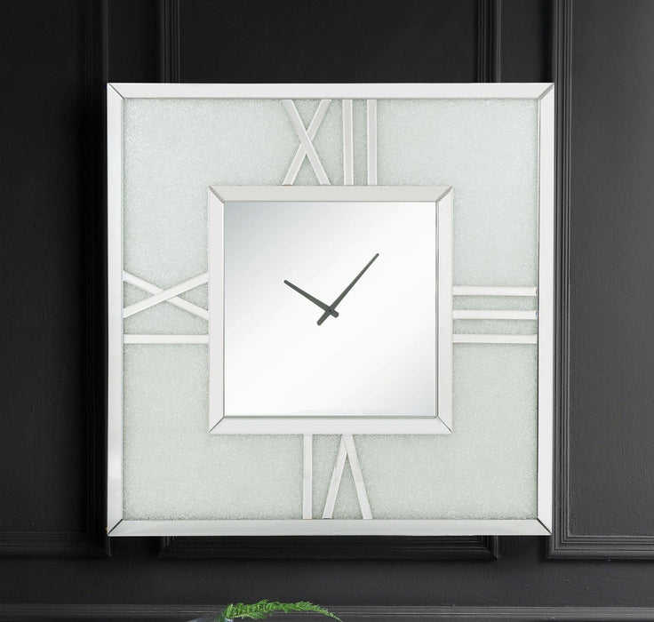 Noralie Mirrored & Faux Diamonds Wall Clock (LED) - U&U Home Budget Furniture (Carteret, NJ)