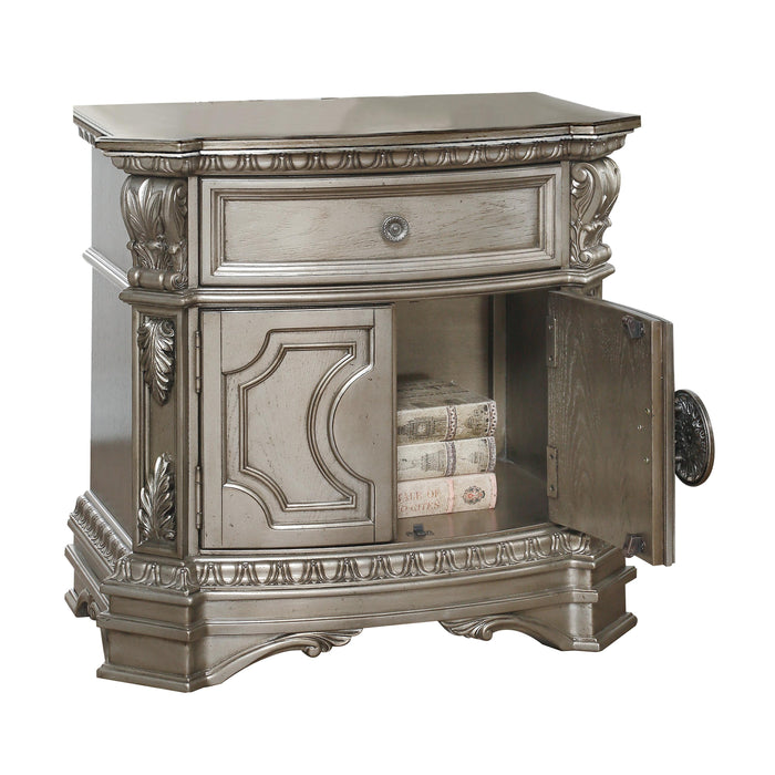 Northville Antique Silver Nightstand (WOOD TOP) - U&U Home Budget Furniture (Carteret, NJ)