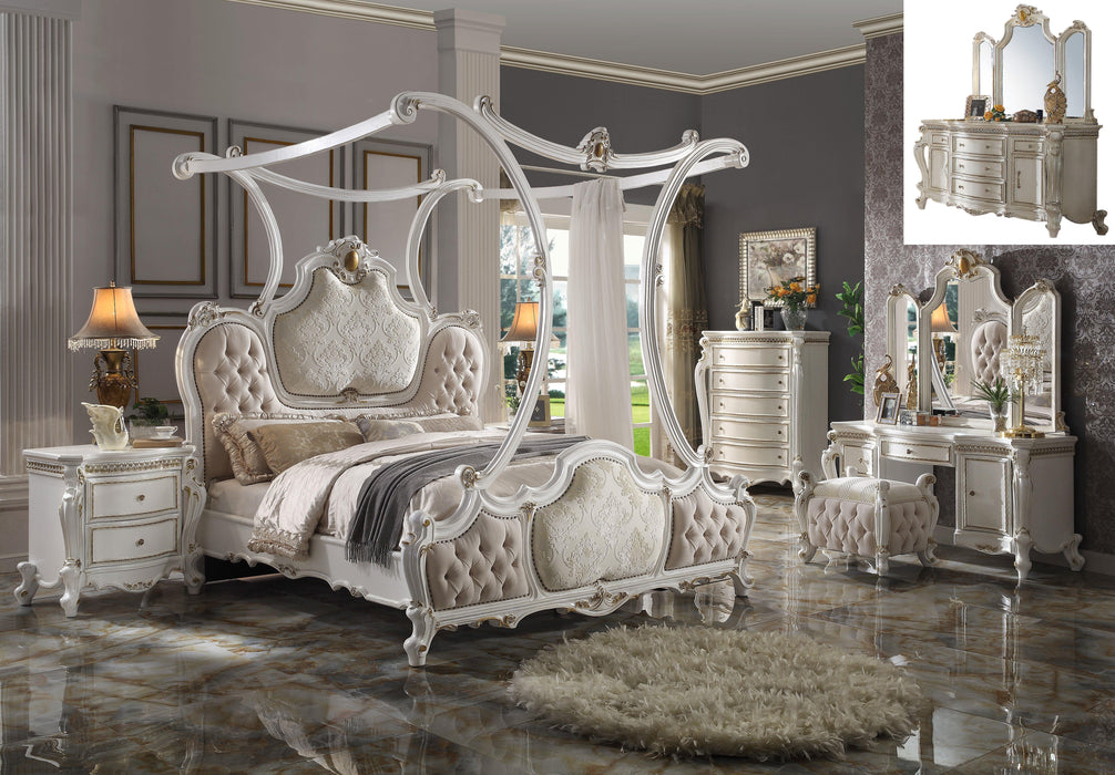 Picardy Fabric & Antique Pearl California King Bed (Canopy) - U&U Home Budget Furniture (Carteret, NJ)
