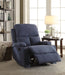 Rosia Blue Velvet Recliner (Motion) - U&U Home Budget Furniture (Carteret, NJ)