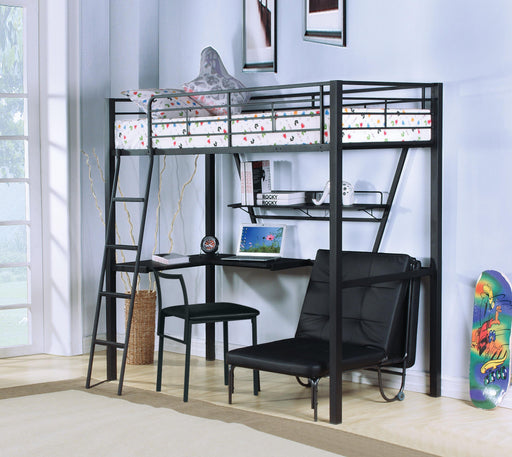 Senon Silver & Black Loft Bed & Desk - U&U Home Budget Furniture (Carteret, NJ)