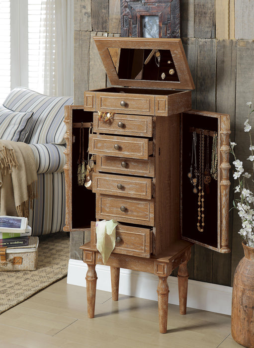 Taline Weathered Oak Jewelry Armoire - U&U Home Budget Furniture (Carteret, NJ)