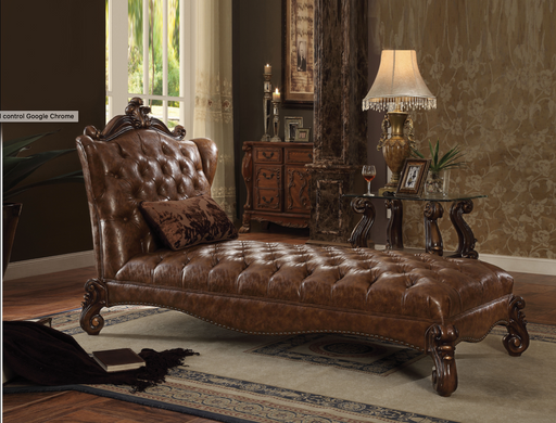 Versailles 2-Tone Light Brown PU & Cherry Oak Chaise & Pillow - U&U Home Budget Furniture (Carteret, NJ)