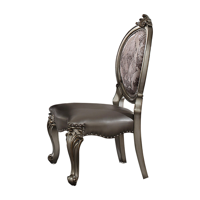 Versailles Silver PU & Antique Platinum Side Chair - U&U Home Budget Furniture (Carteret, NJ)