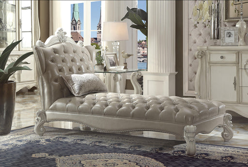 Versailles Vintage Gray PU & Bone White Chaise & Pillow - U&U Home Budget Furniture (Carteret, NJ)