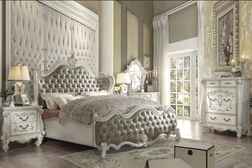 Versailles Vintage Gray PU & Bone White Eastern King Bed - U&U Home Budget Furniture (Carteret, NJ)