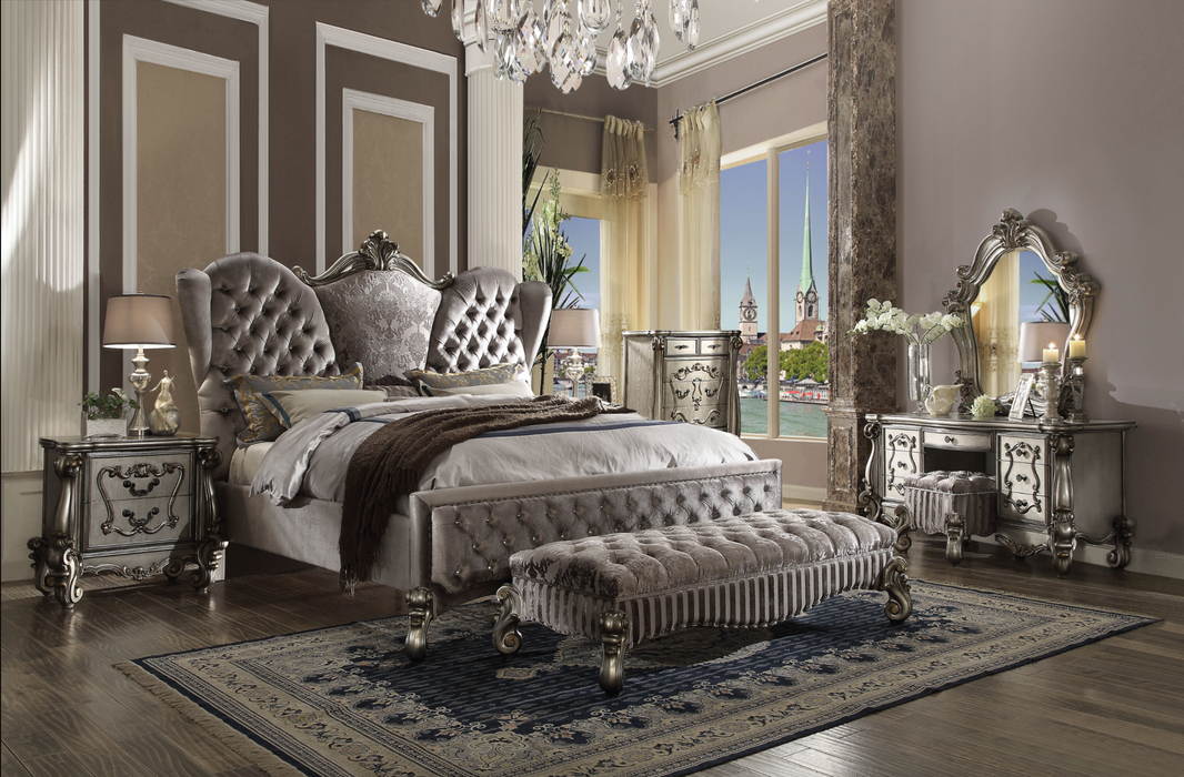 Versailles Velvet & Antique Platinum California King Bed - U&U Home Budget Furniture (Carteret, NJ)