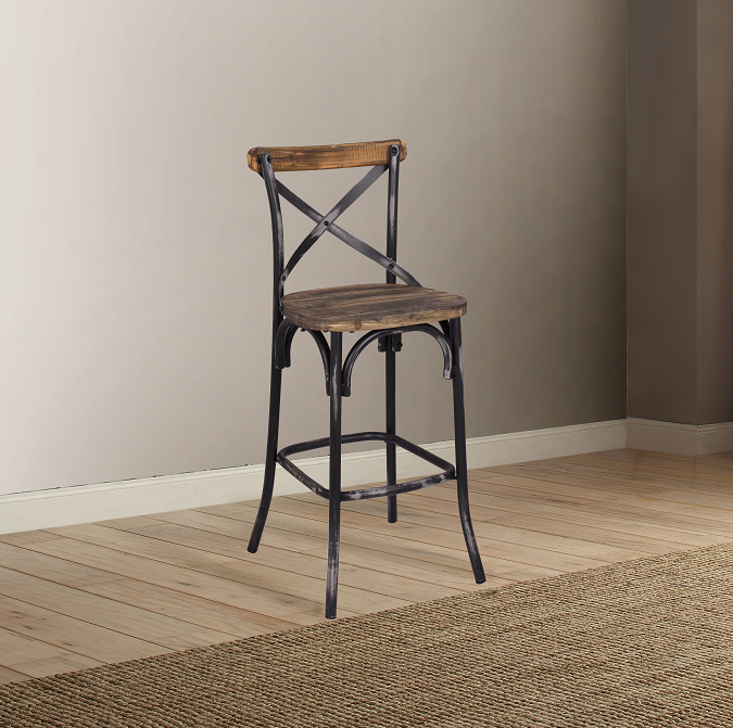 Zaire Antique Black & Antique Oak Bar Chair (1Pc) - U&U Home Budget Furniture (Carteret, NJ)