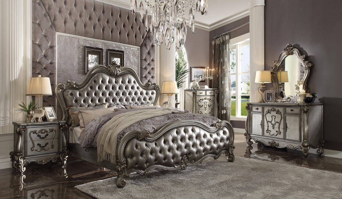 Versailles II Silver PU & Antique Platinum Queen Bed - U&U Home Budget Furniture (Carteret, NJ)