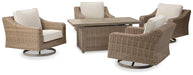 Beachcroft Beachcroft Fire Pit Table with Four Nuvella Swivel Lounge Chairs - U&U Home Budget Furniture (Carteret, NJ)