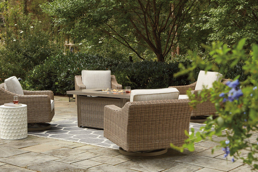 Beachcroft Beachcroft Fire Pit Table with Four Nuvella Swivel Lounge Chairs - U&U Home Budget Furniture (Carteret, NJ)