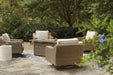 Beachcroft Beachcroft Fire Pit Table with Four Nuvella Swivel Lounge Chairs - U&U Home Budget Furniture (Carteret, NJ)