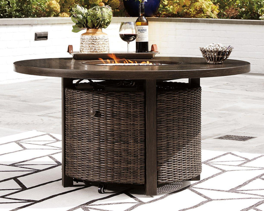 Paradise Trail Paradise Trail Fire Pit Table with 4 Nuvella Swivel Lounge Chairs - U&U Home Budget Furniture (Carteret, NJ)