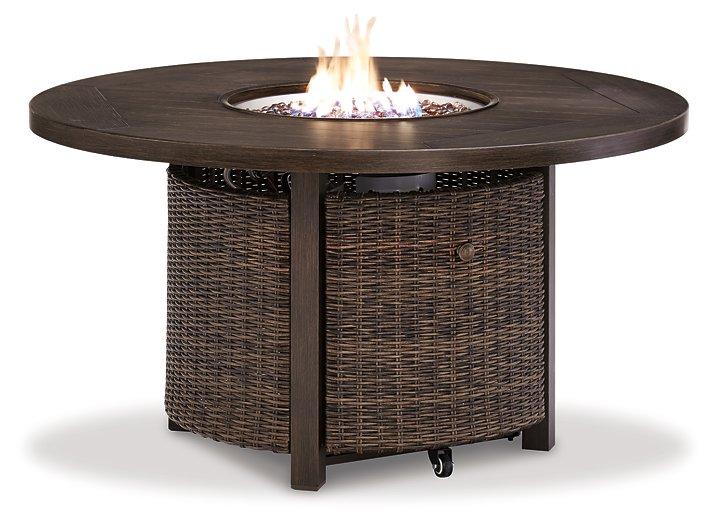Paradise Trail Paradise Trail Fire Pit Table with 4 Nuvella Swivel Lounge Chairs - U&U Home Budget Furniture (Carteret, NJ)