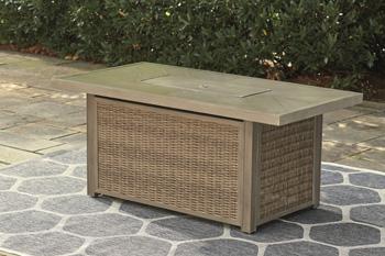 Beachcroft Beachcroft Fire Pit Table with Four Nuvella Swivel Lounge Chairs - U&U Home Budget Furniture (Carteret, NJ)