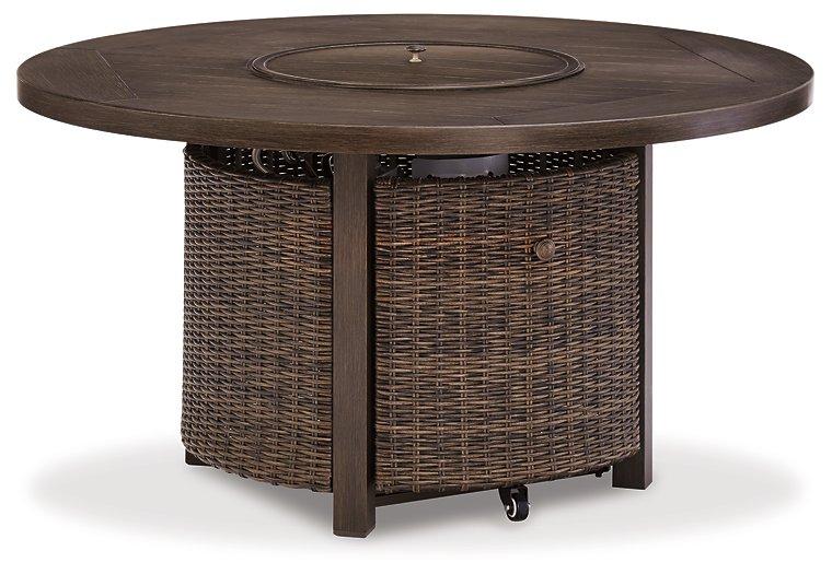 Paradise Trail Paradise Trail Fire Pit Table with 4 Nuvella Swivel Lounge Chairs - U&U Home Budget Furniture (Carteret, NJ)