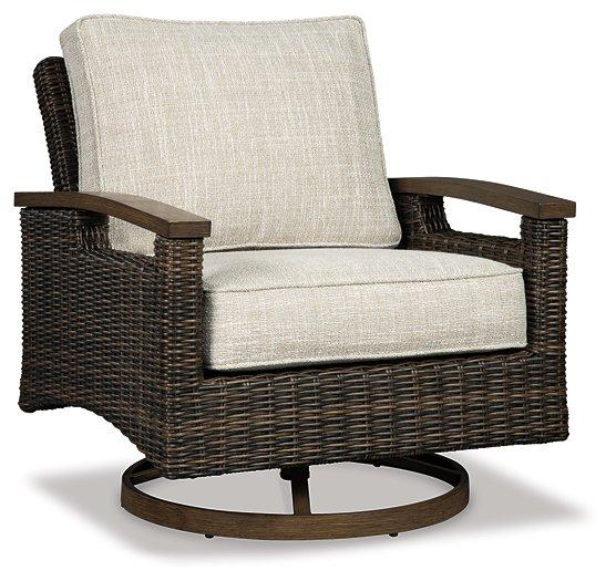 Paradise Trail Paradise Trail Fire Pit Table with 4 Nuvella Swivel Lounge Chairs - U&U Home Budget Furniture (Carteret, NJ)