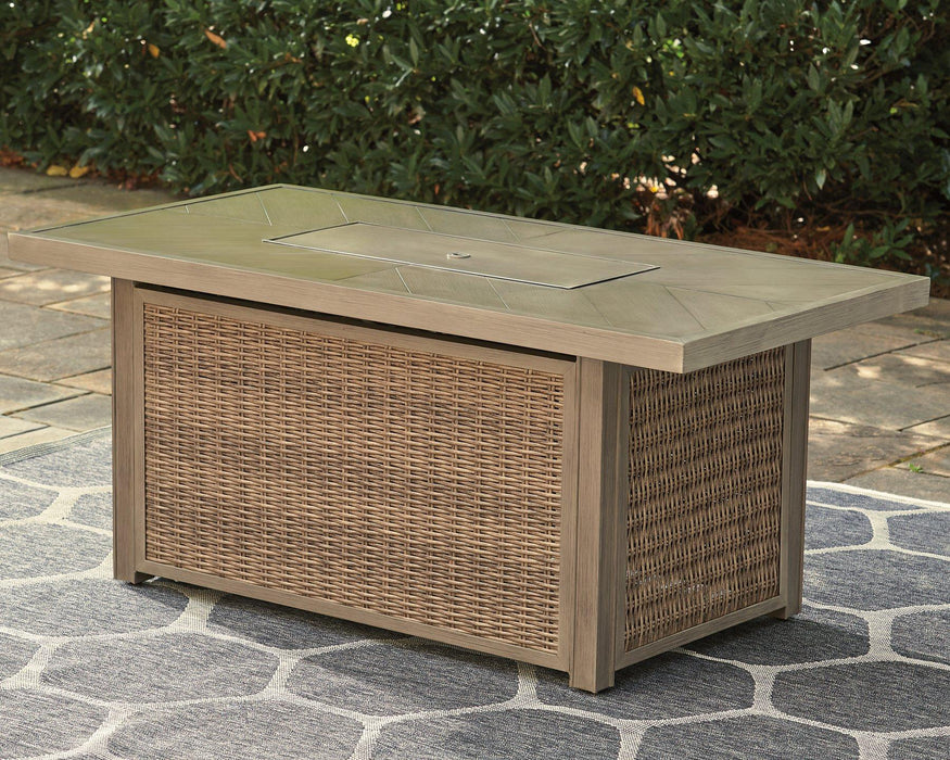 Beachcroft Beachcroft Fire Pit Table with Four Nuvella Swivel Lounge Chairs - U&U Home Budget Furniture (Carteret, NJ)