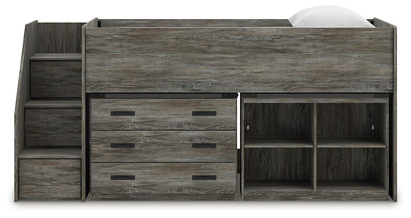 Frandern Loft Bed with Bookcase and Drawer Storage - U&U Home Budget Furniture (Carteret, NJ)