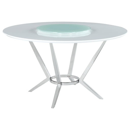 Abby Round Dining Table with Lazy Susan White and Chrome - U&U Home Budget Furniture (Carteret, NJ)
