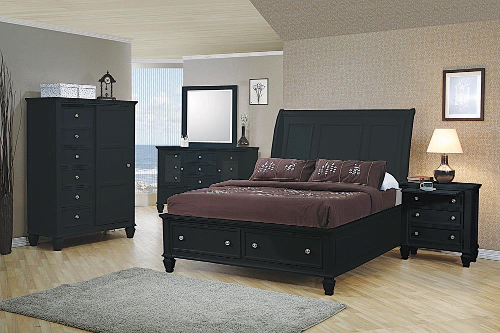 Sandy Beach Queen & E.King Storage Sleigh Bed Black & White - U&U Home Budget Furniture (Carteret, NJ)