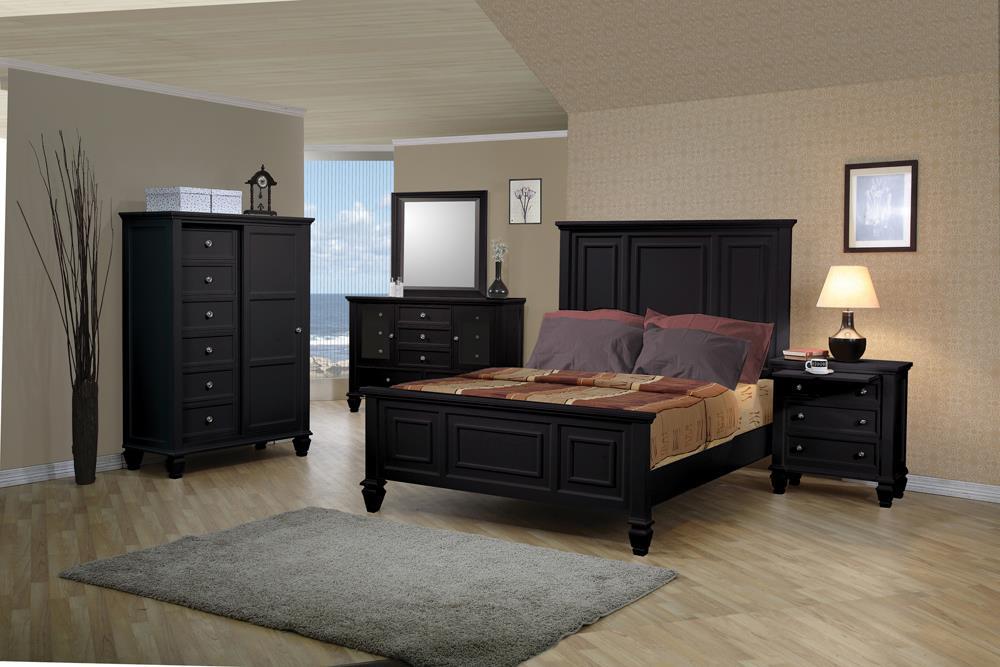 Sandy Beach Queen & E.King Panel Bed with High Headboard Black & White - U&U Home Budget Furniture (Carteret, NJ)