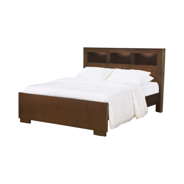 Jessica California King, E.king, & Queen Bed with Storage Headboard Cappuccino - U&U Home Budget Furniture (Carteret, NJ)