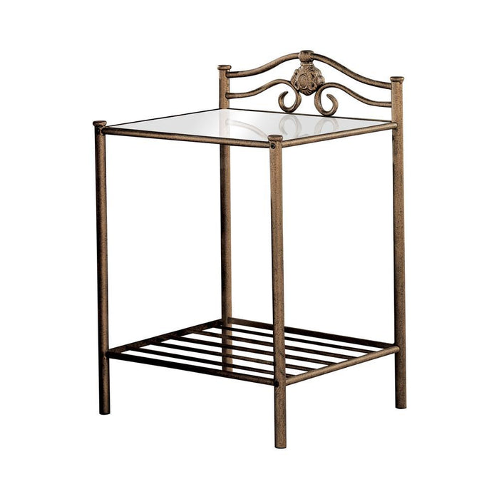 Sydney 2-shlef Nightstand Antique Brushed Gold - U&U Home Budget Furniture (Carteret, NJ)