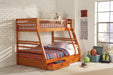 Ashton Twin Over Full 2-drawer Bunk Bed Cappuccino, White, Navy, Honey, & Brown - U&U Home Budget Furniture (Carteret, NJ)