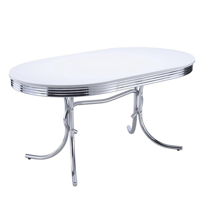 Retro Oval Dining Table Glossy White and Chrome - U&U Home Budget Furniture (Carteret, NJ)
