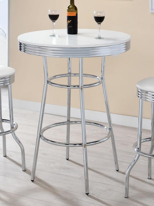 Theodore Round Bar Table Chrome and Glossy White - U&U Home Budget Furniture (Carteret, NJ)