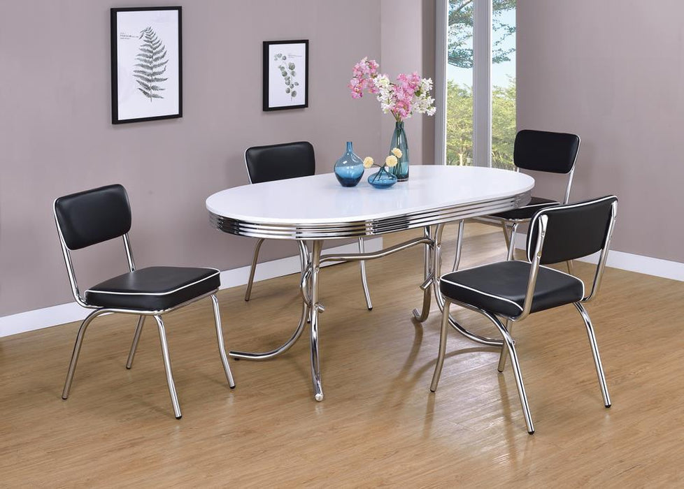 Retro Oval Dining Table Glossy White and Chrome - U&U Home Budget Furniture (Carteret, NJ)