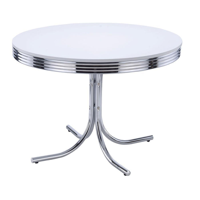Retro Round Dining Table Glossy White and Chrome - U&U Home Budget Furniture (Carteret, NJ)
