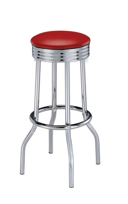 Theodore Upholstered Top Bar Stools Red and Chrome (Set of 2) - U&U Home Budget Furniture (Carteret, NJ)