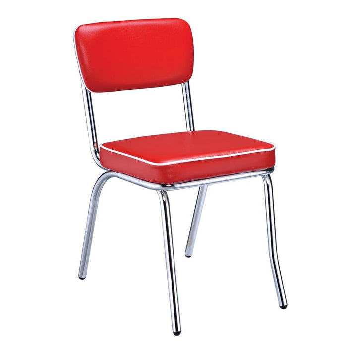 Retro Open Back Side Chairs Red and Chrome (Set of 2) - U&U Home Budget Furniture (Carteret, NJ)