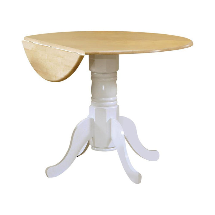 Allison Drop Leaf Round Dining Table Natural Brown and White - U&U Home Budget Furniture (Carteret, NJ)