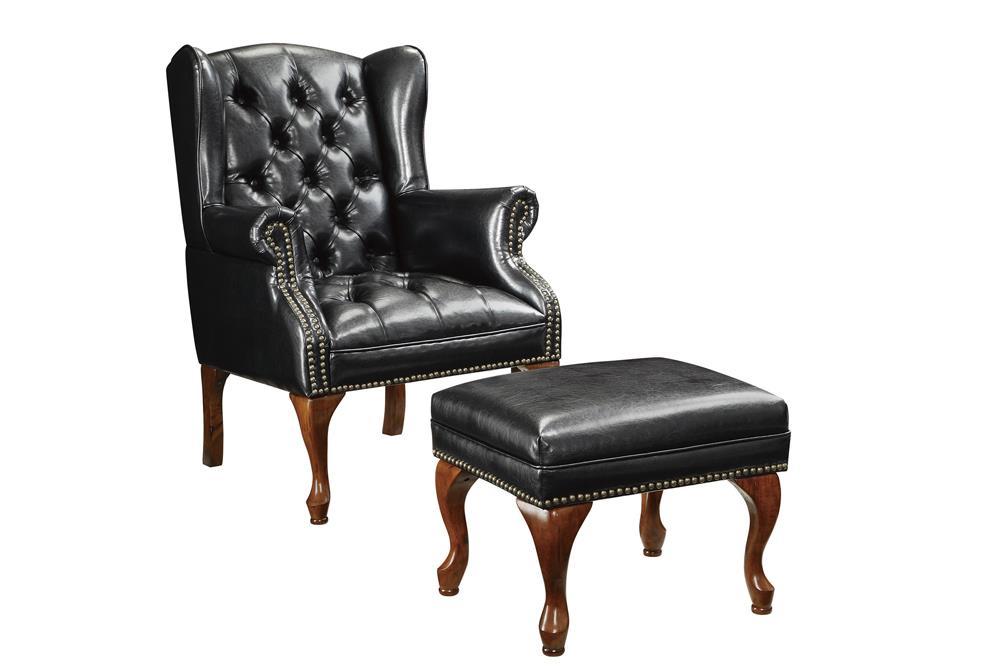 Roberts Button Tufted Back Accent Chair with Ottoman Black and Espresso - U&U Home Budget Furniture (Carteret, NJ)