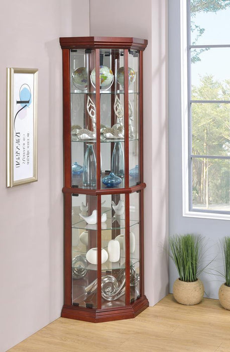 Appledale 6-shelf Corner Curio Cabinet Medium Brown - U&U Home Budget Furniture (Carteret, NJ)